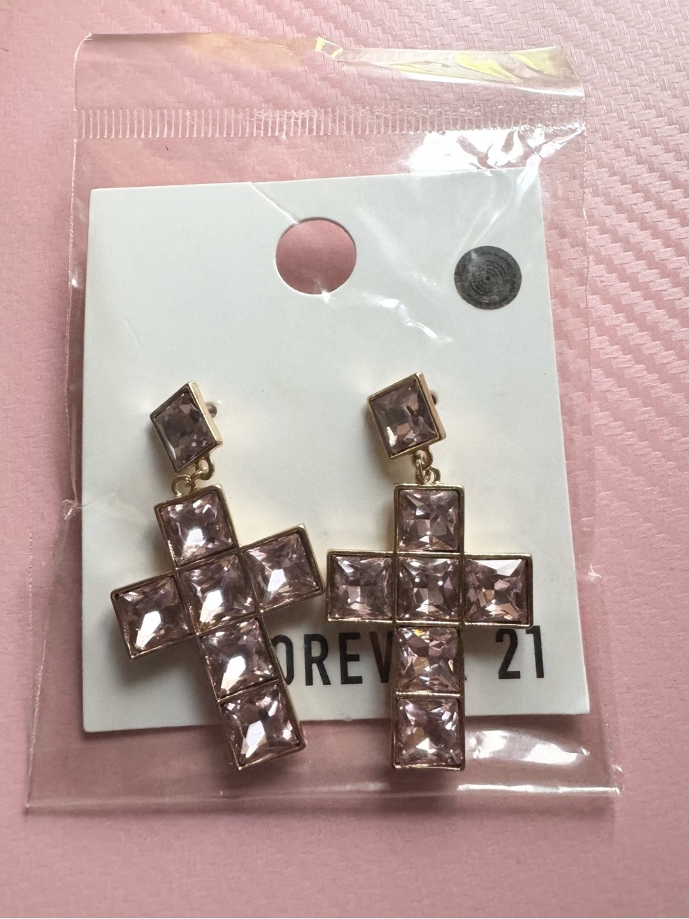 Forever 21 Pink & Gold Cross Earrings
